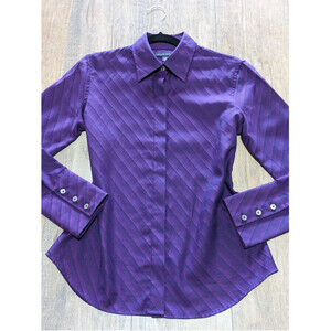 Banana Republic Top Womens Small Purple Striped Long Sleeve Button Down Cotton